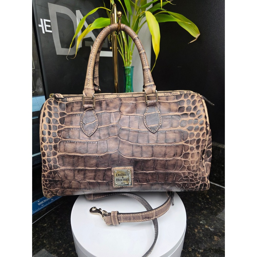 Rare Dooney & Bourke Boston Speedy Satchel Brown Croc Embossed Leather Handbag